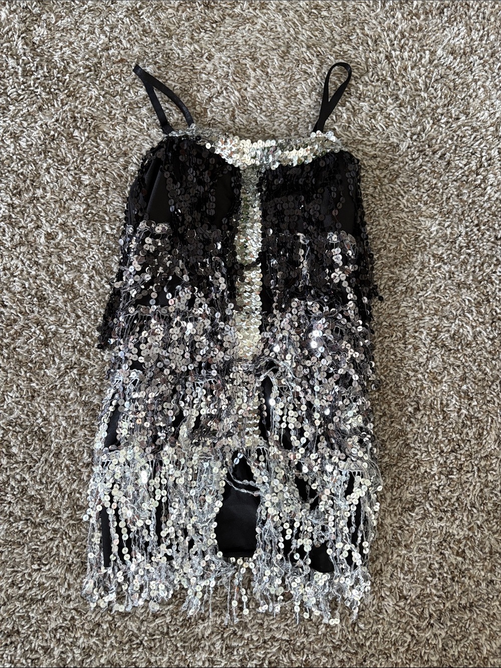 Sequin Fringe Leotard Costume in Black and Silver